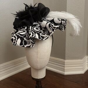 Floral Black and White Fascinator with Feathers